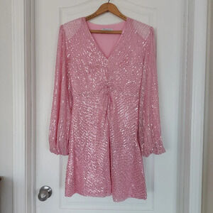 AEL Amy Enjoy Life Pink Sequin Ruched Mini‎ Dress Size Small